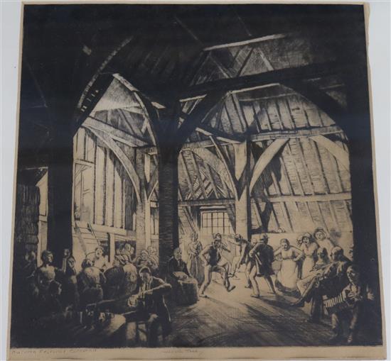 Middleton Todd, Autumn Festival, Cornwall, drypoint, and three other prints, 25 x 25cm